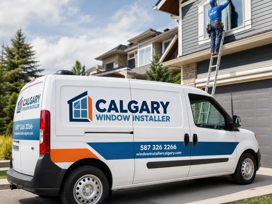 Technician preparing and applying a controlled exterior perimeter seal on a Calgary home window
